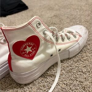 Converse White Platforms with Red Heart Accent